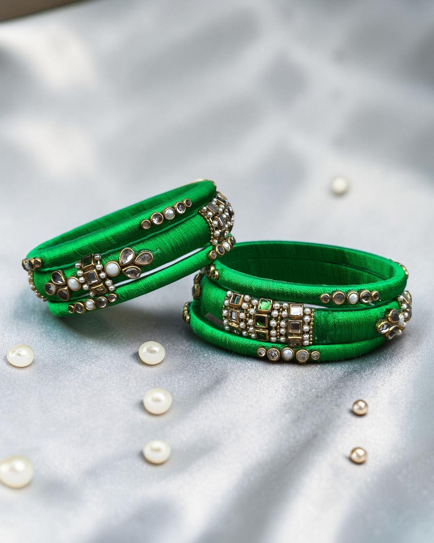 Emerald Kundan Grace Bangles