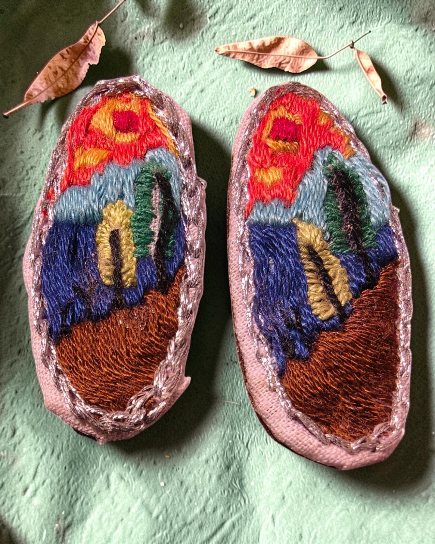 Sunset Meadow Hand Embroidered Hair Clips
