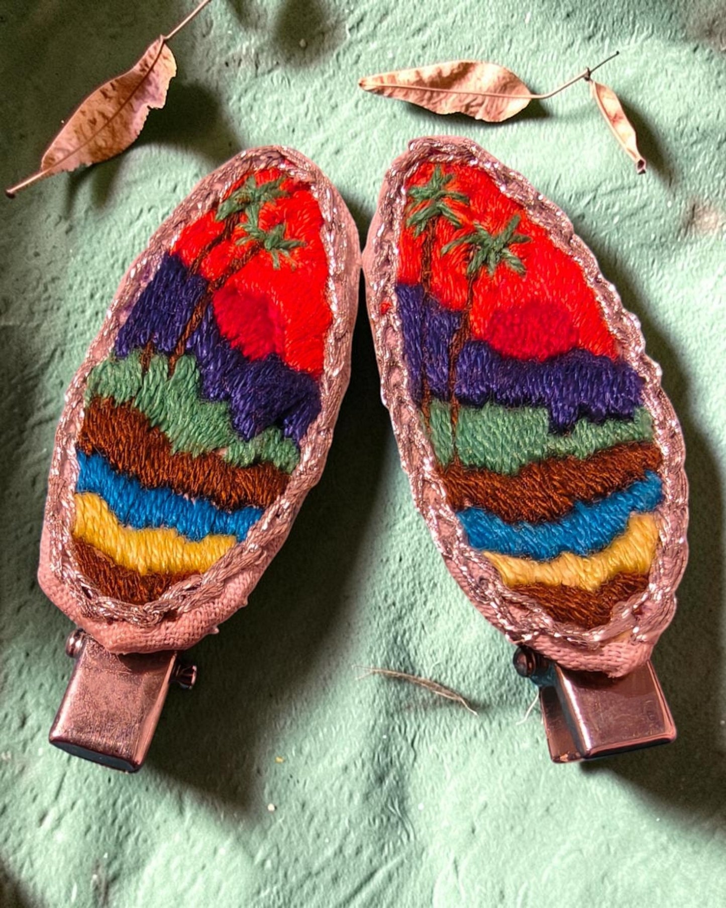 Scarlet Hills Hand-Embroidered Hair Clips