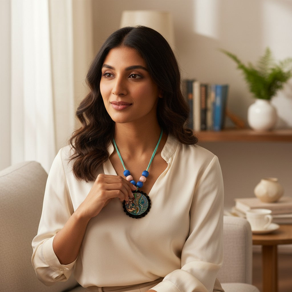 Pavo Hand-painted Necklace