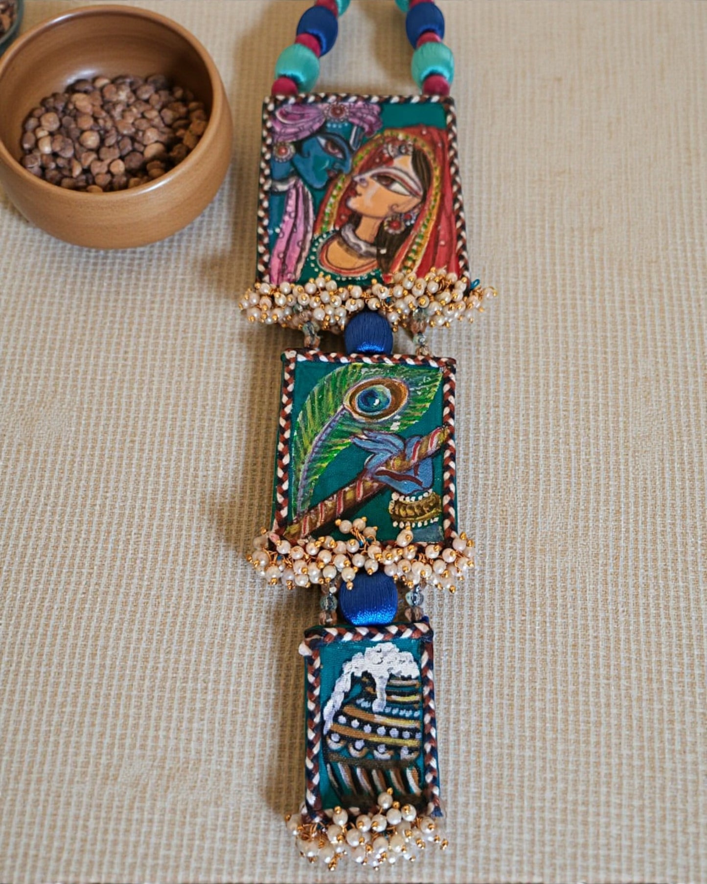 Radha Krishna Hand-painted Necklace