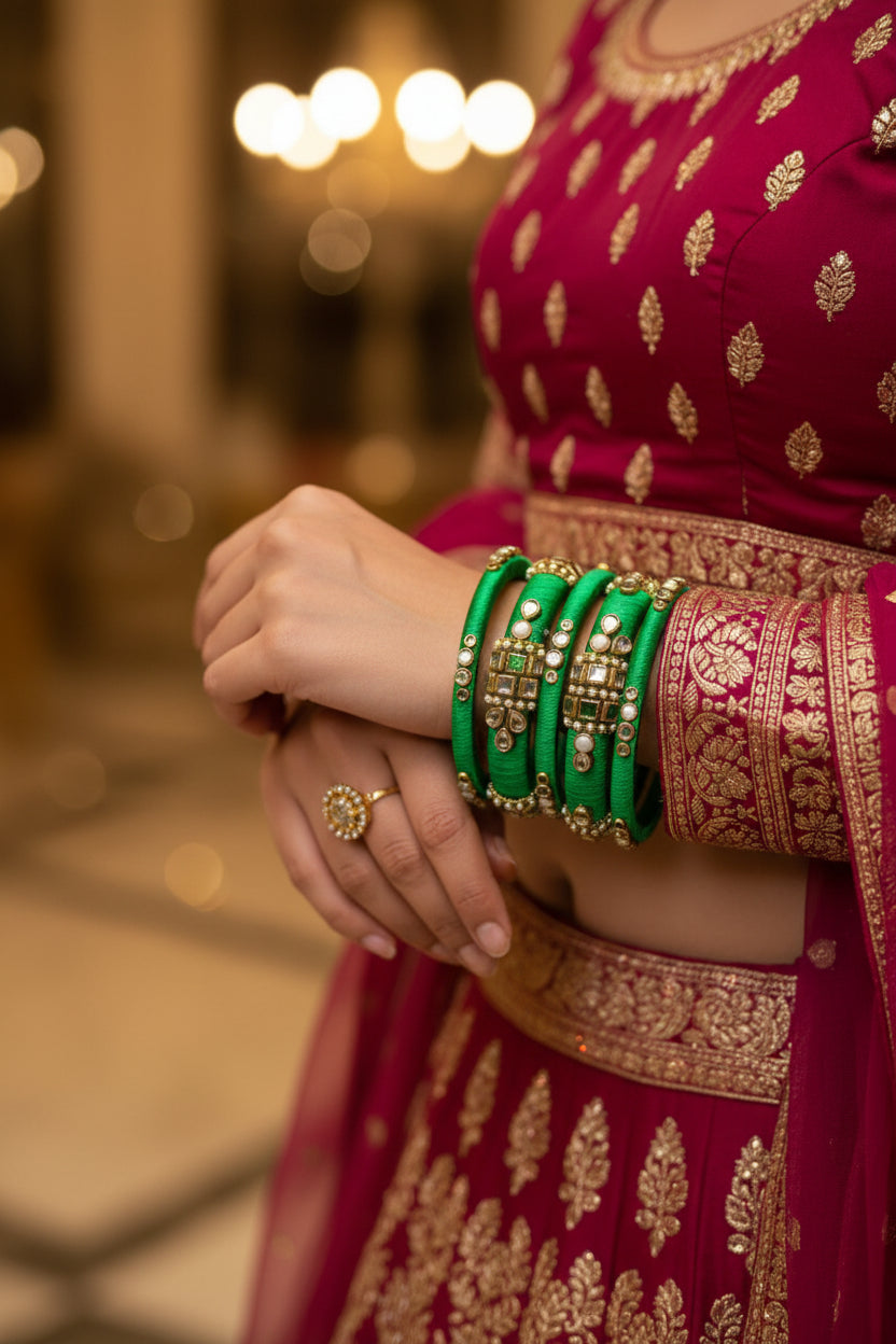 Emerald Kundan Grace Bangles