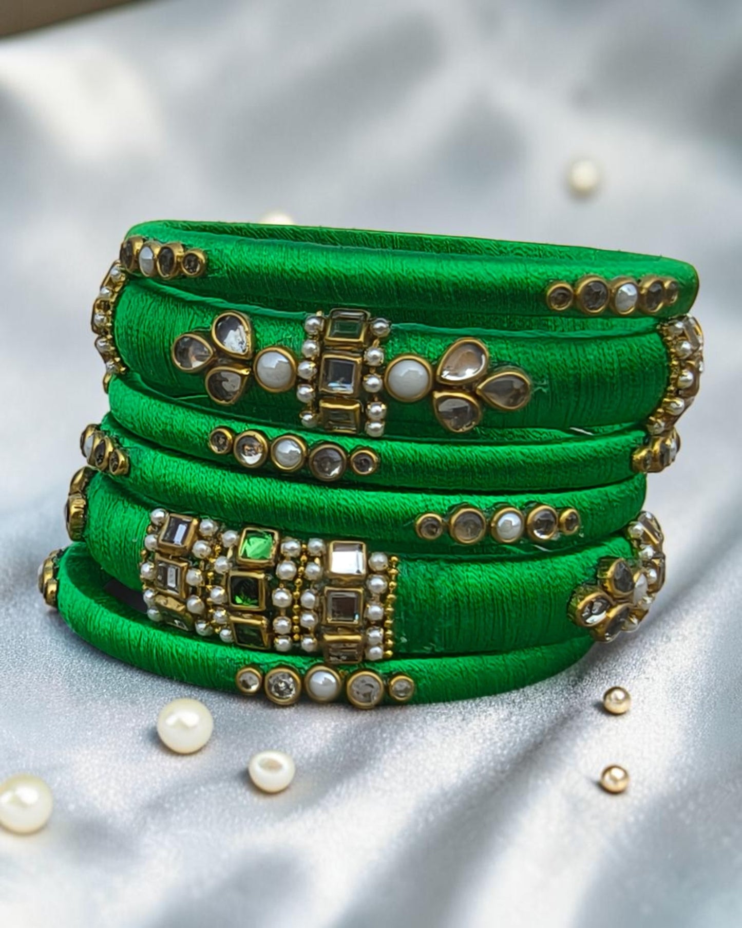 Emerald Kundan Grace Bangles