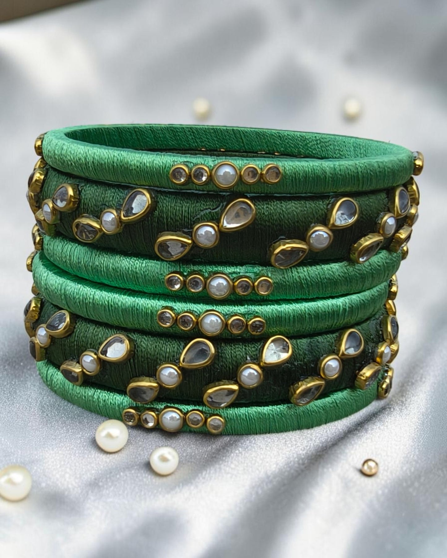 Emerald Kundan Stack Bangles