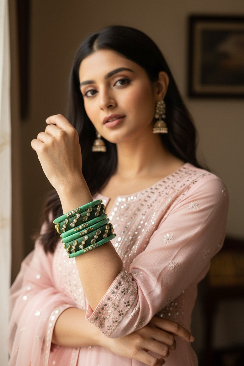 Emerald Kundan Stack Bangles