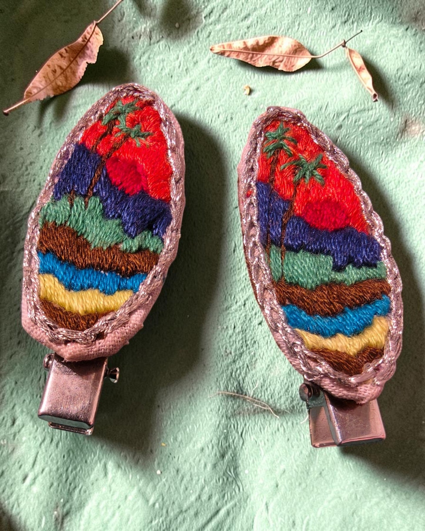 Scarlet Hills Hand-Embroidered Hair Clips
