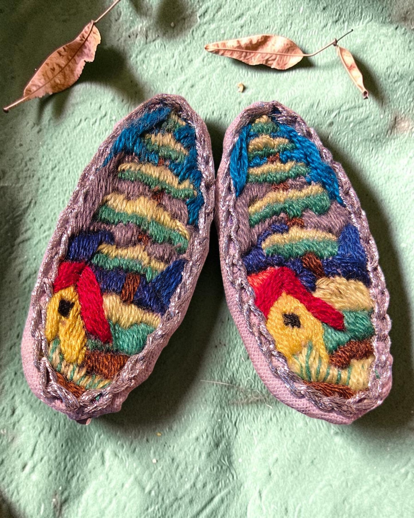 Hillside Haven Hand-Embroidered Hair Clips