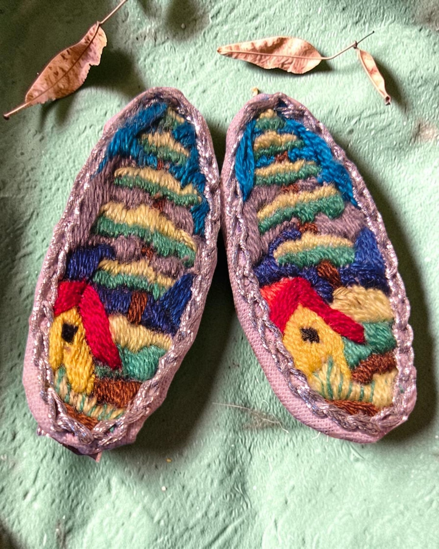 Hillside Haven Hand-Embroidered Hair Clips