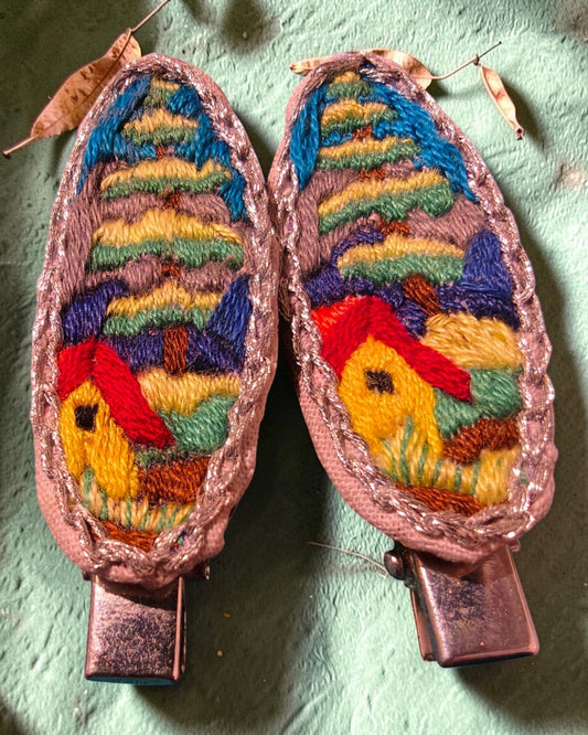 Hillside Haven Hand-Embroidered Hair Clips