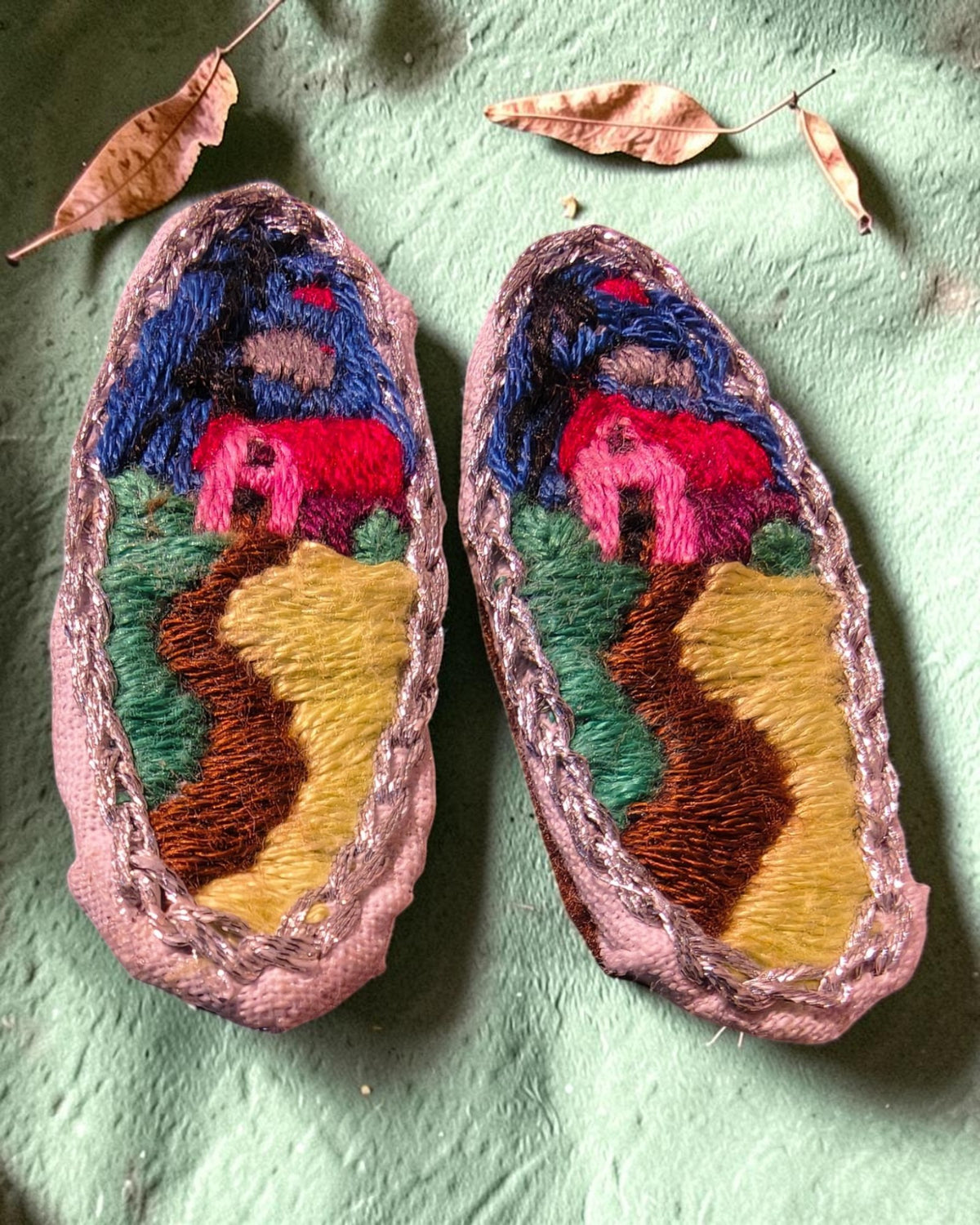 Moonlit Cottage Hand-Embroidered Hair Clips