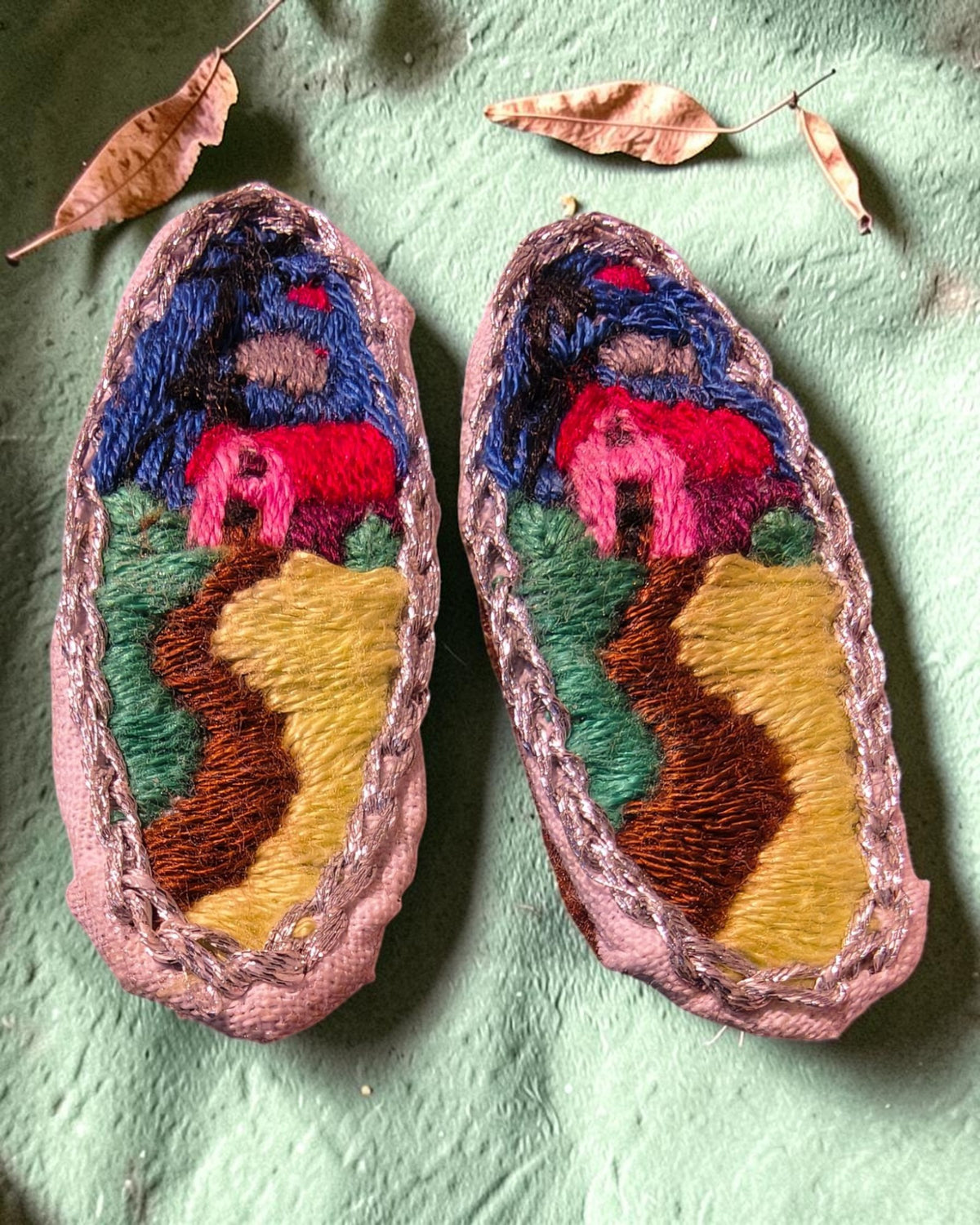 Moonlit Cottage Hand-Embroidered Hair Clips