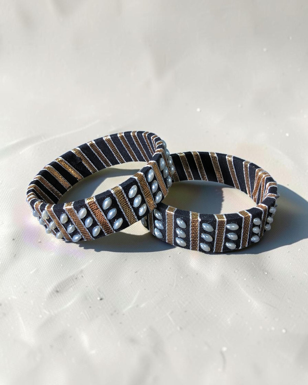 Midnight Pearl Fabric Bangles