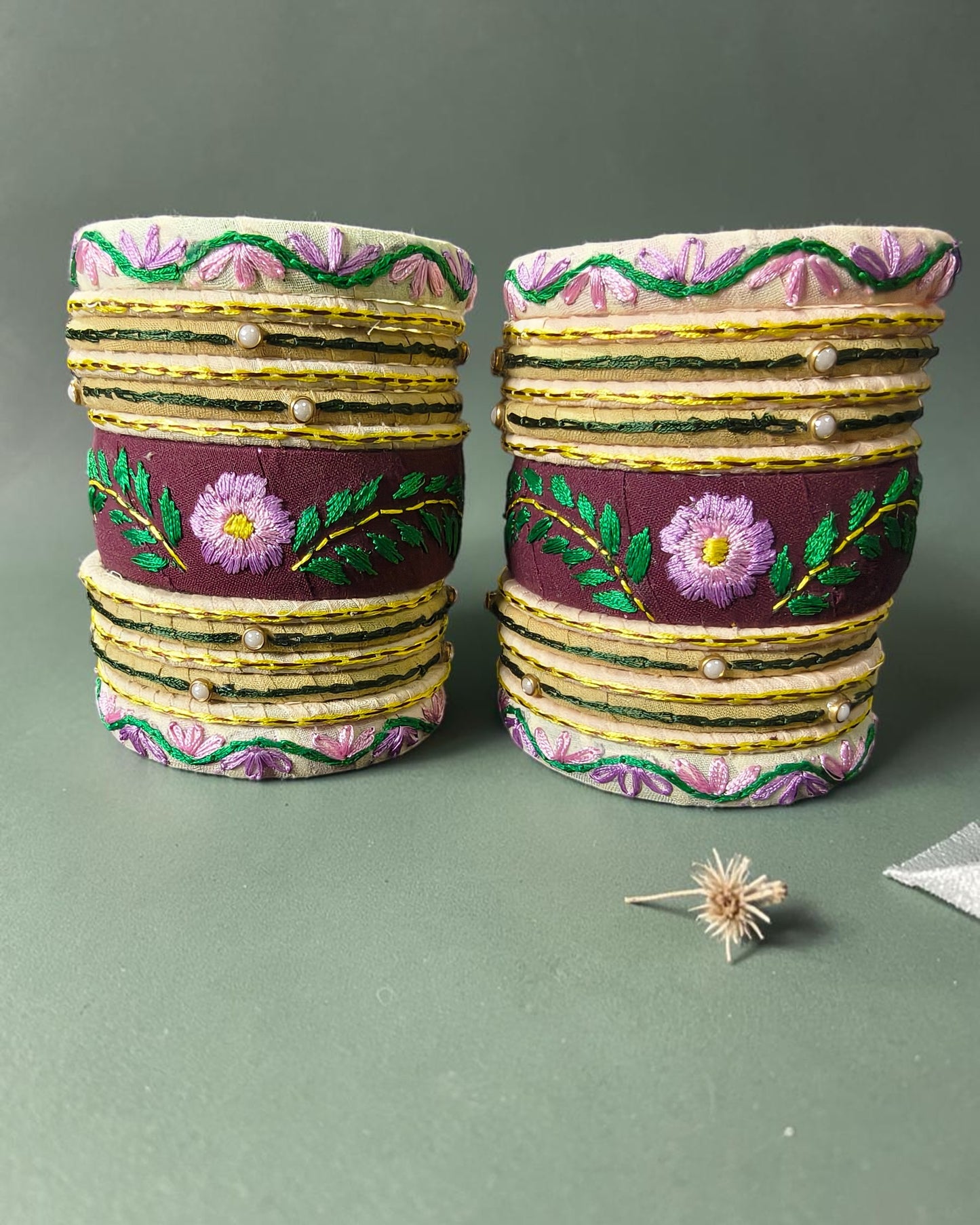 Gulbahaar Hand-Embroidered Fabric Bangle Set