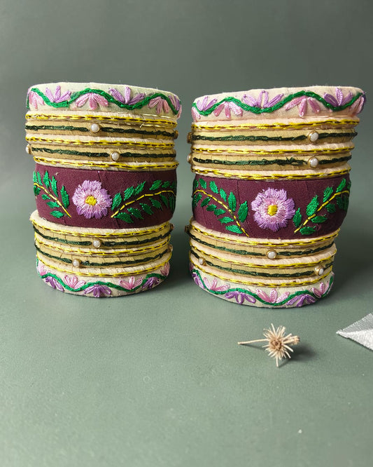 Gulbahaar Hand-Embroidered Fabric Bangle Set