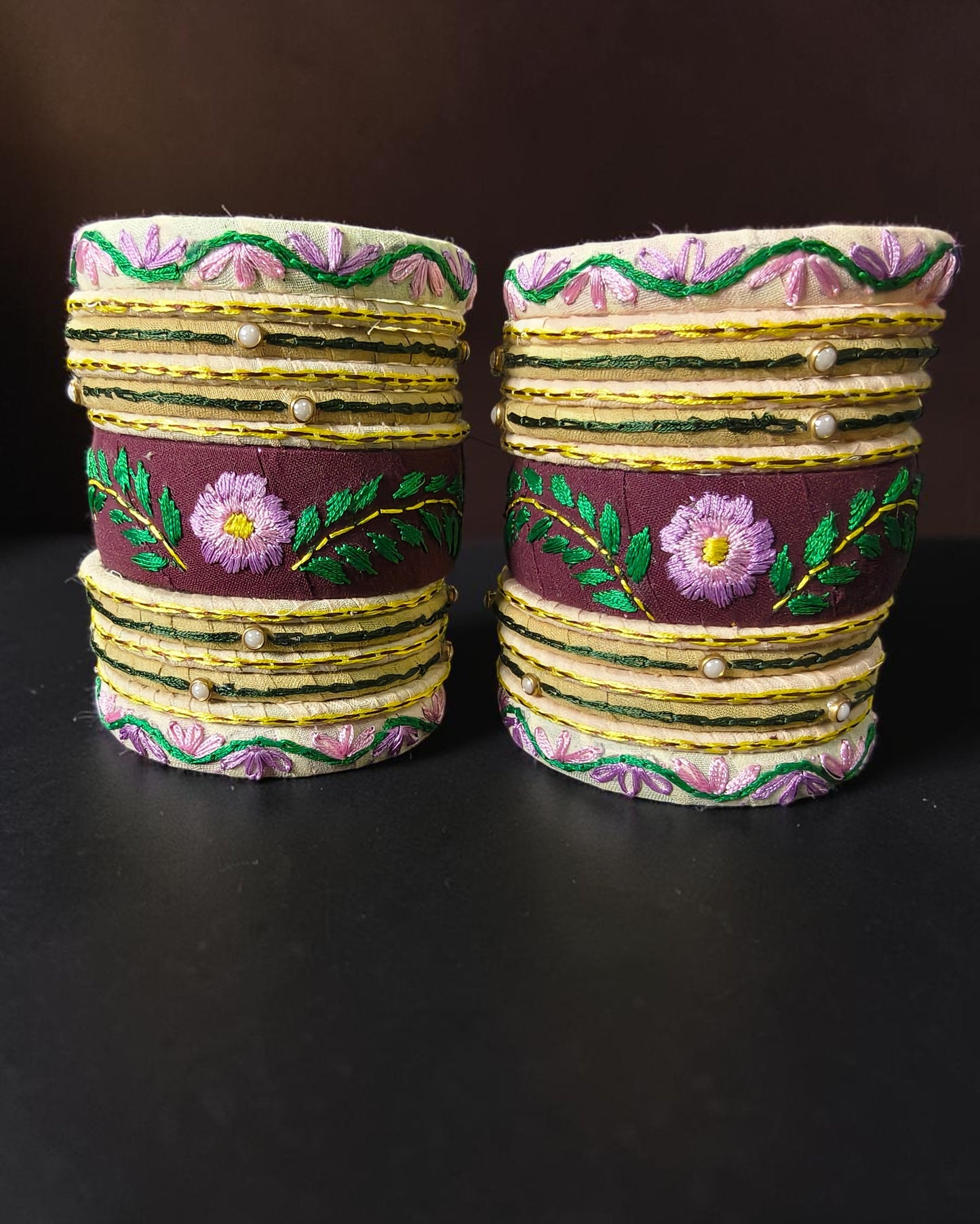 Gulbahaar Hand-Embroidered Fabric Bangle Set