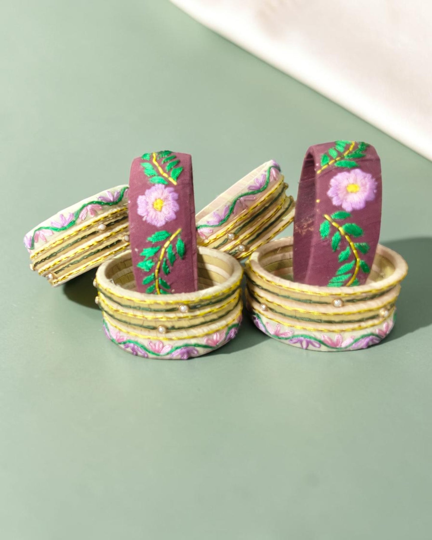 Gulbahaar Hand-Embroidered Fabric Bangle Set