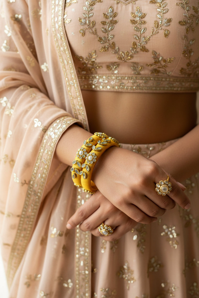 Kesar Kundan Silk Bangles