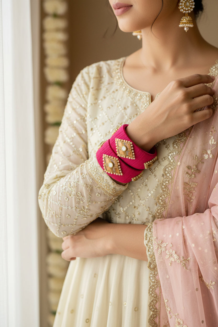 Gulnaar Kundan Pearl Bangles